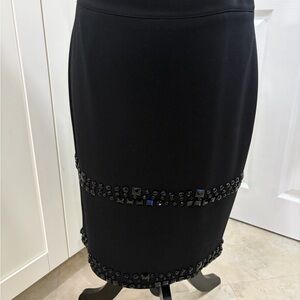 Carmen Marc Valvo Black Beaded Embellished Pencil Skirt
